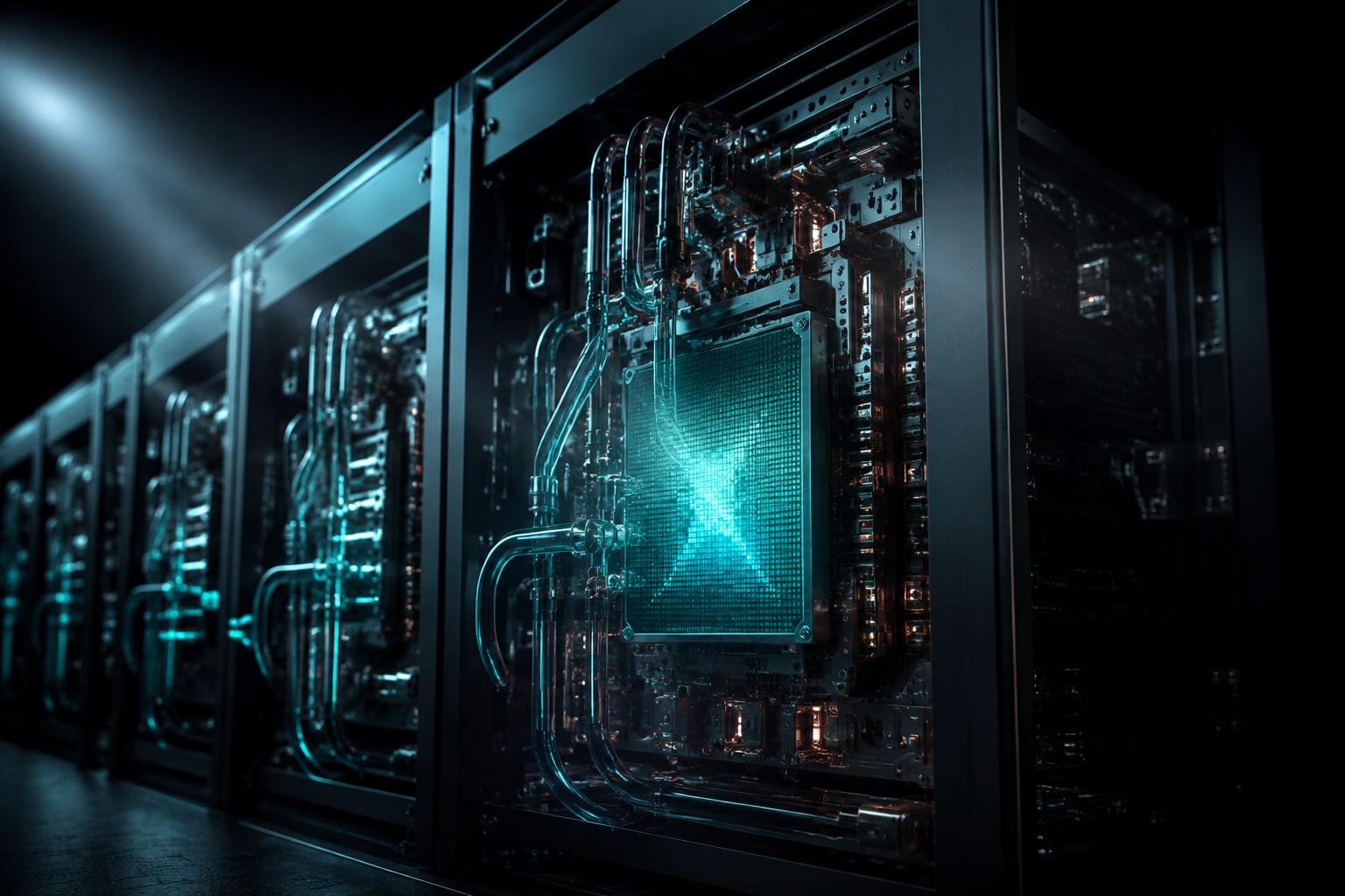 KI-Illustration einer futuristischen Serverinfrastruktur für das Training von Robotermodellen