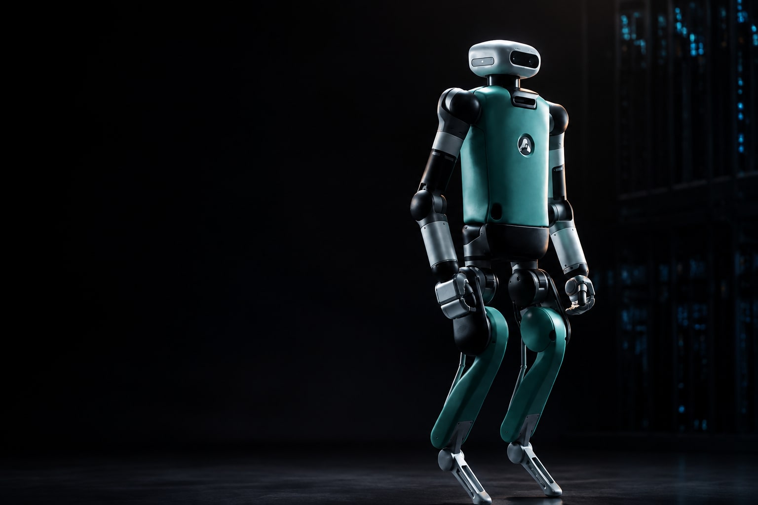 Futuristische Illustration eines Roboters nach dem Digit-Design in einer Industriehalle